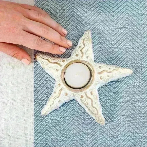 Gold Whitewash Tea Light Candle - Starfish - Set of 2 w/Bees Wax Tea Lights NEW - Picture 7 of 8